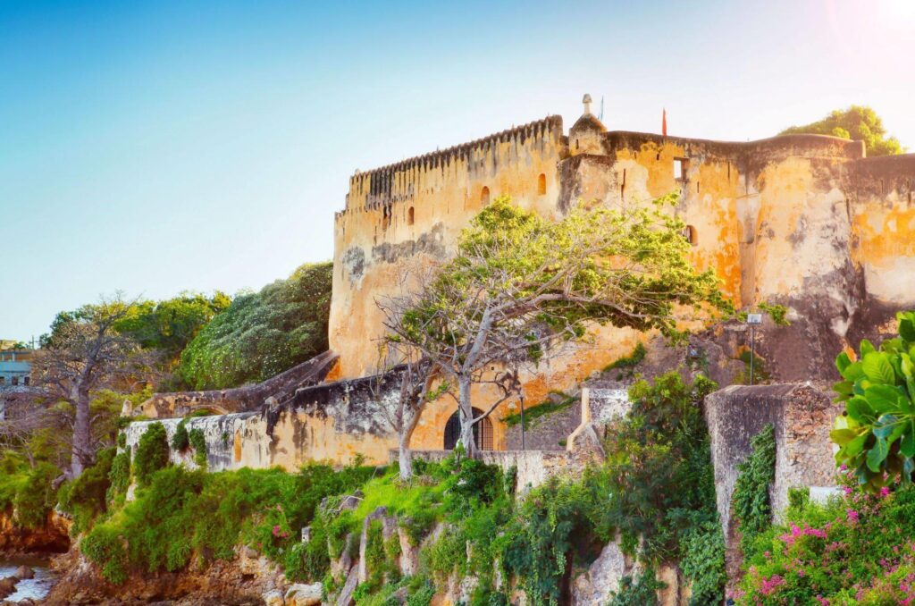 Fort Jesus in Mombasa old town with green trees