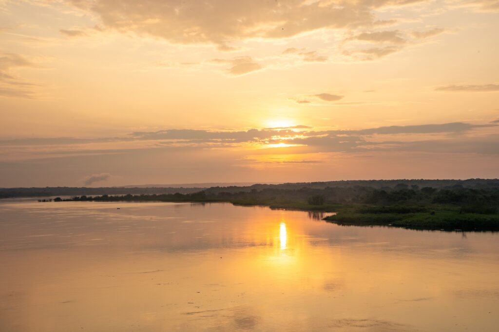 Sunset reflecting on the Nile in Uganda.
