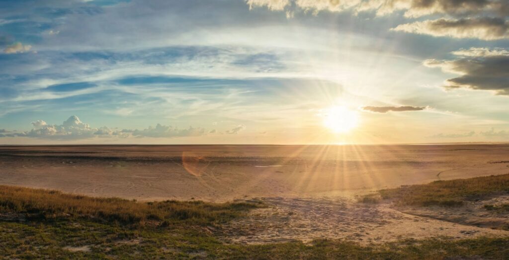 Landscape with sunset Makgadikgadi Pans
